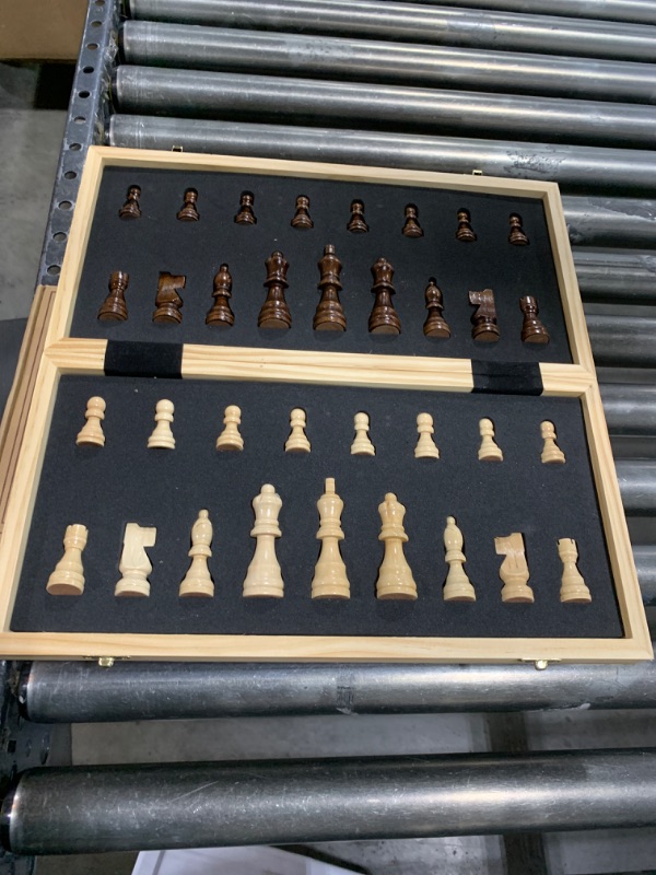 Photo 2 of AMEROUS 15 Inches Magnetic Wooden Chess Set - 2 Extra Queens - Folding Board