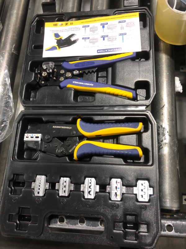 Photo 1 of haisstronica 6 in 1 Crimping Tool Kit and Wire Stripper, Ratcheting Wire Crimper with 6 PCS Interchangeable Dies for Heat Shrink,Non-Insulated,Ferrule,Open Barrel,Insulated Connectors, men tool gifts