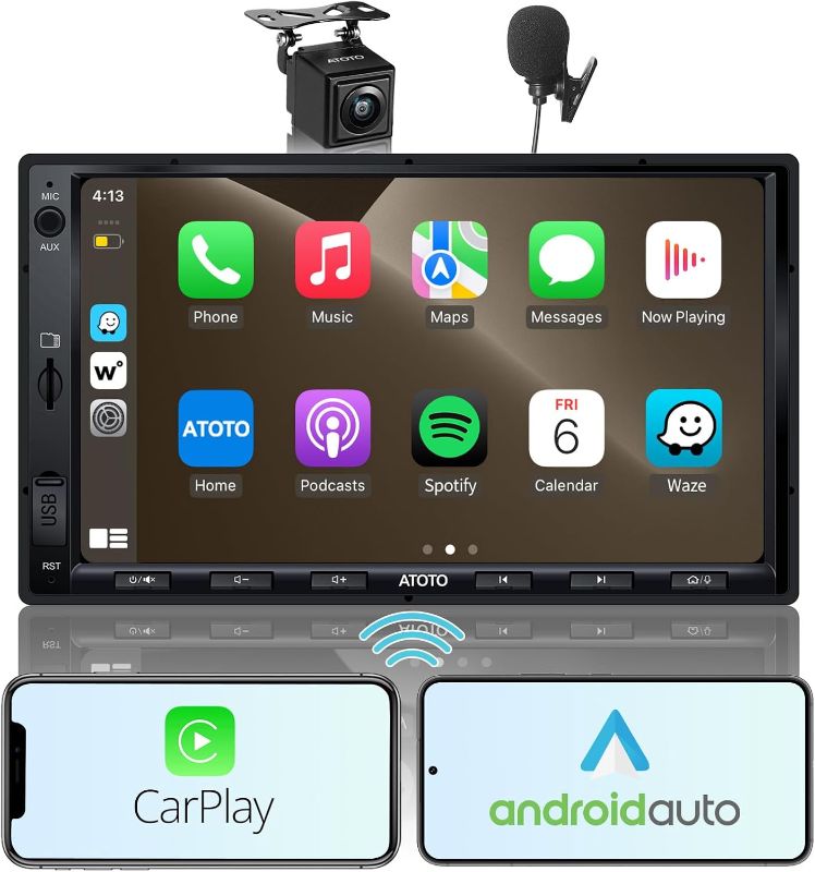 Photo 1 of  [Upgrade] ATOTO Double Din Car Stereo with Wireless CarPlay,Wireless Android Auto,7in IPS Touchscreen,Bluetooth,Phone Mirroring,HD LRV Camera,USB Video & Audio,F7G2A7WE-S01 