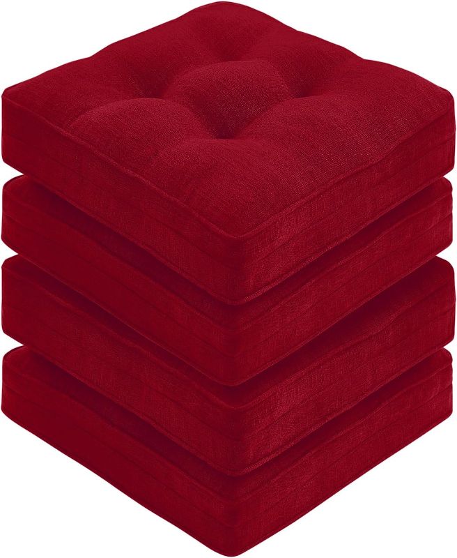 Photo 1 of Basic Beyond Chair Cushions for Dining Chairs 4 Pack with Ties, Soft Memory Foam Seat Cushion for Kitchen Chairs and Non-Slip Backing, 16.5 x 16.5 Inches Indoor Chair Pads, Red
