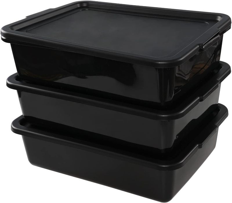 Photo 1 of 13 L Plastic Commercial Utility Bus Boxes, Black Bus Tubs with Lids, 3-Pack
