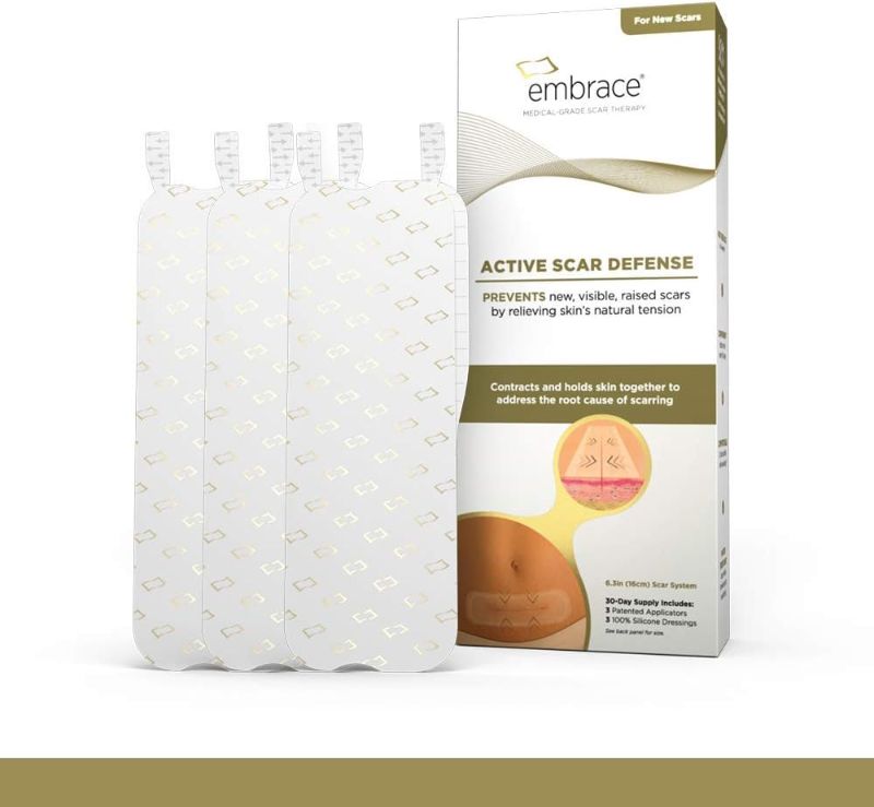 Photo 1 of  Embrace Active Scar Defense for New Scars, FDA-Cleared Medical-Grade Silicone Scar Sheets for Hypertrophic & Keloid Scar Treatment, 6.3 Inch, Extra-Large, 30-Day Supply 