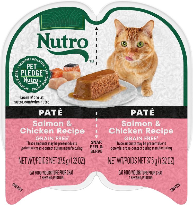 Photo 1 of  NUTRO Grain Free Natural Wet Cat Food Paté Salmon & Chicken Recipe, 2.64 oz. PERFECT PORTIONS Twin-Pack Trays, Pack of 24, BEST BY 06 JAN 2025