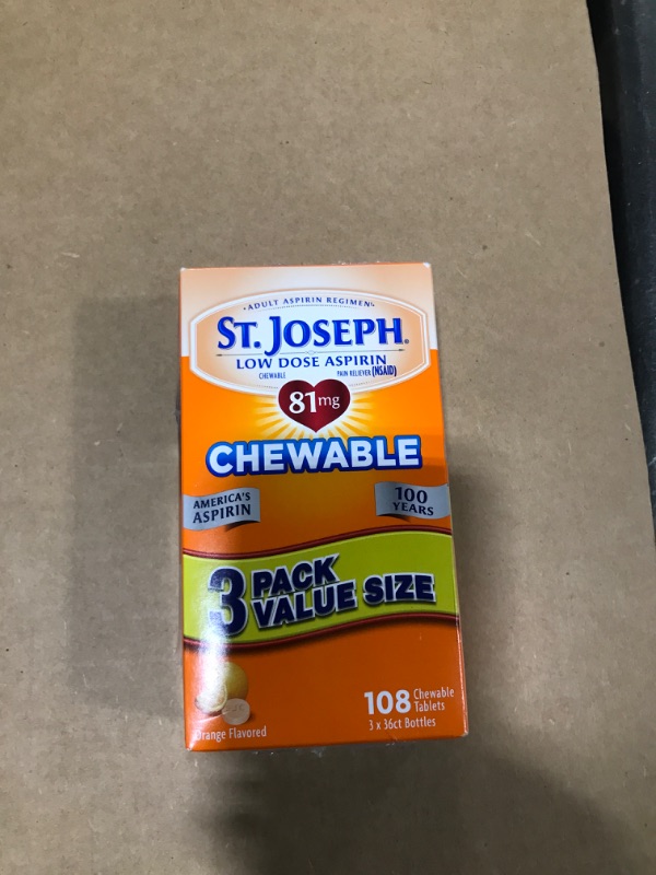 Photo 2 of St. Joseph Aspirin Pain Reliever, Chewable Flavored, Low Dose, Orange, 108 Count (69536-181-15) exp- 2025