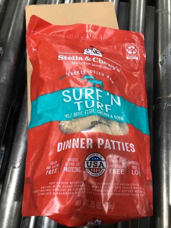 Photo 2 of Stella & Chewy's Freeze Dried Raw Dinner Patties – Grain Free Dog Food, Protein Rich Surf ‘N Turf Salmon & Beef Recipe – 25 oz Bag exp Jan 2025