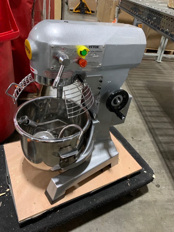 Photo 2 of  VEVOR Commercial Stand Mixer, 15Qt Stainless Steel Bowl, 500W Heavy Duty Electric Food Mixer with 3 Speeds Adjustable 113/184/341 RPM, Dough Hook Whisk Beater Included, Silver FOR PARTS OR TO FIX. DOES NOT WORK