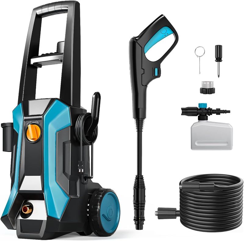 Photo 1 of  GREENER Electric Pressure Washer, Adjustable Nozzle, 2.4GPM, High Pressure Washer with 50ft Outlet Hose, Power Washer Electric Powered with Soap Cannon for Car, House, Patio Cleaning 