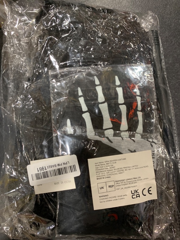 Photo 1 of BILLMOSS Halloween Grim Reaper Costume - Hooded Cloak Velvet Black Cloak with Scythe Skull Mask Skeleton Gloves Grim Reaper Party Costumes for Kids