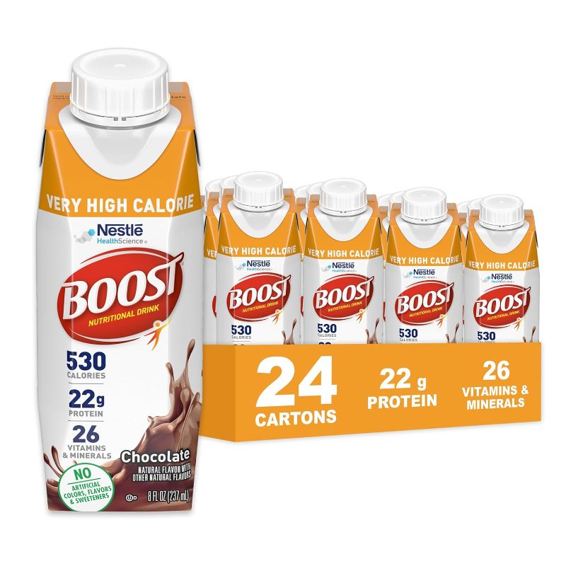 Photo 1 of Boost Very High Calorie Chocolate Nutritional Drink – 22g Protein, 530 Nutrient Rich Calories, 8 Fl Oz (Pack of 24) -- EXP DEC 17 2025
