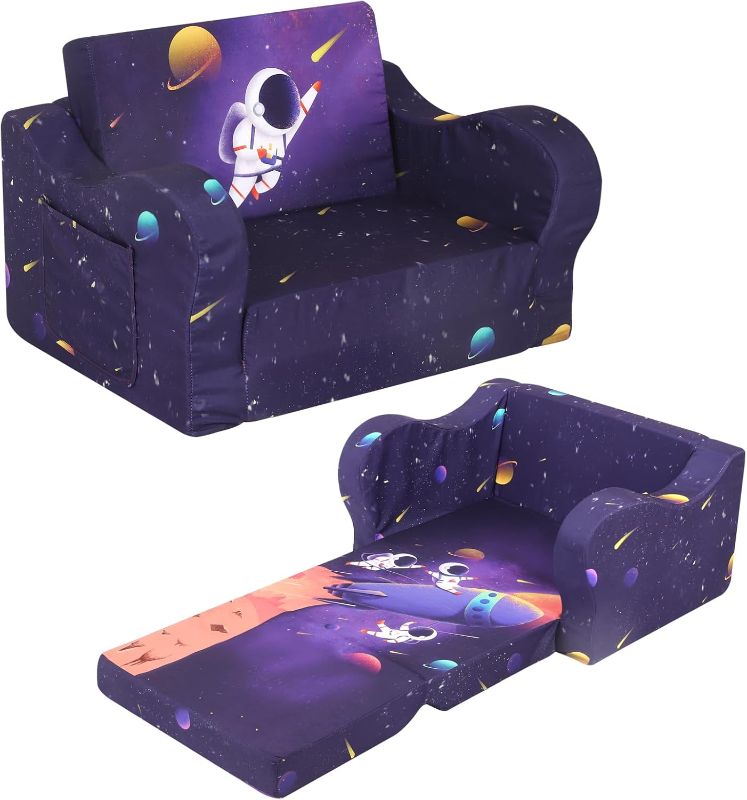 Photo 1 of MOMCAYWEX Astronaut Kids Sofa, 2-in-1 Kids Couch Fold Out, Convertible Sofa to Bed for Girls and Boys