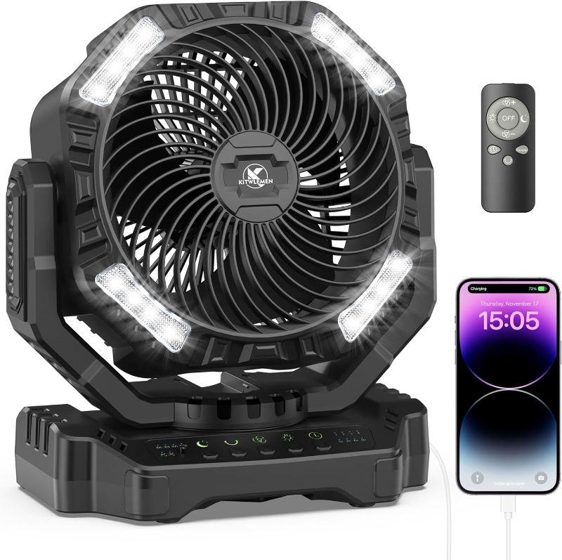 Photo 1 of Camping Fan, 40000mAh Oscillating Rechargeable Battery Operated Fan, Portable Battery Powered Outdoor Tent Fan with Remote Light Hook for Camping Accessories Camper Patio Garage Jobsite Power Outrages
