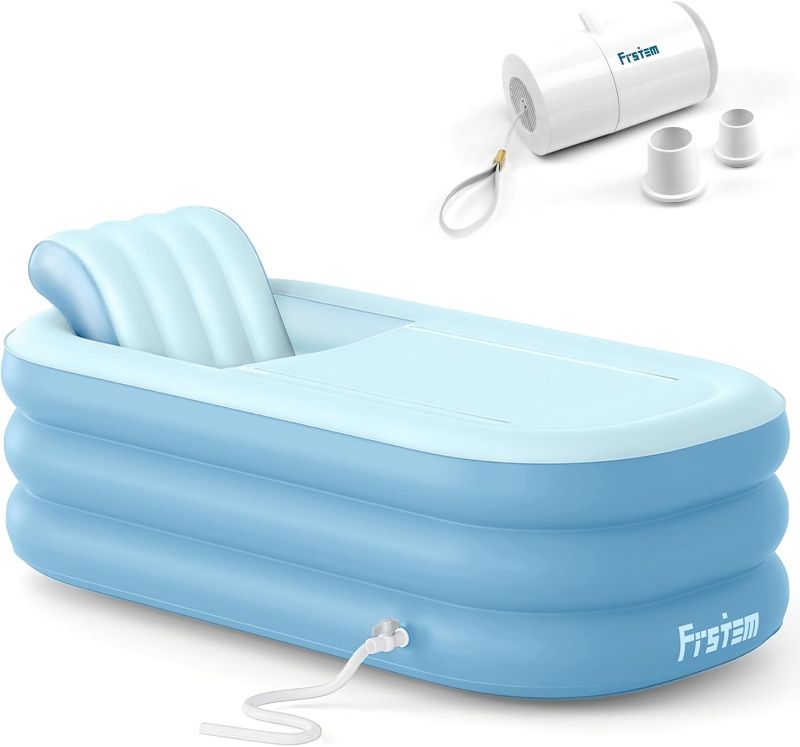 Photo 1 of Inflatable Bath Tub for Adults, Portable Foldable Hot Tub with Wireless Electric Air Pump, 64" Collapsible Ice Bath Tub for Athletes, SPA Freestanding Soaking Barrel for Indoor or Outdoor, Blue
