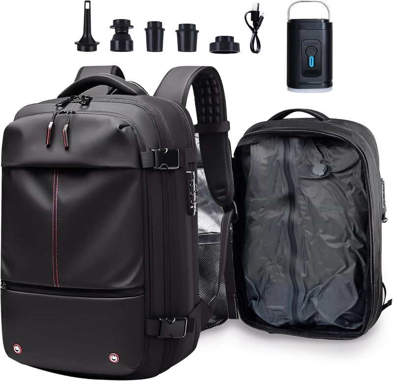 Photo 1 of Travel Vacuum Compression Air-back,Expandable Vacpack Backpack with Waterproof Material,Anti Theft Air-pack Backpacks with Pump,Carry On Luggage Vac Packing Bag for Airplane(Black-A)
