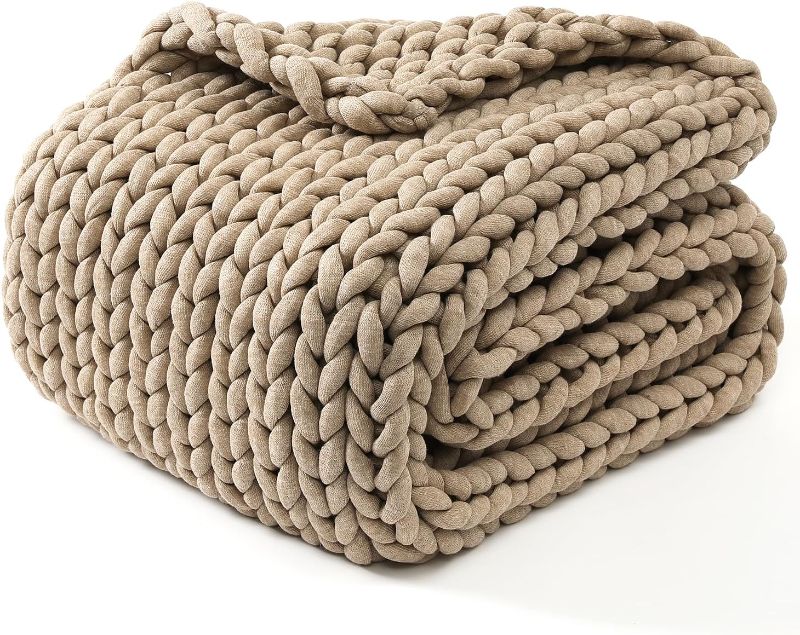 Photo 1 of YnM Chunky Throw Blanket, Medium-Weight, Hand Knitted, Skin Friendly, Ventilated and Breathable, Machine Washable, Home Décor Piece for Couch, Sofa and Bed (Beige, 40x50 Inch)
