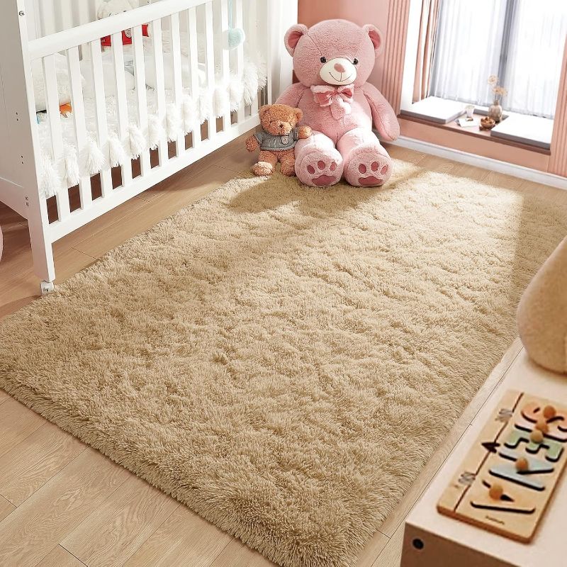 Photo 1 of  Ultra Soft Indoor Modern Area Rugs Fluffy Living Room Carpets for Children Bedroom Home Decor Nursery Rug 8x10 Feet, Light Tan
