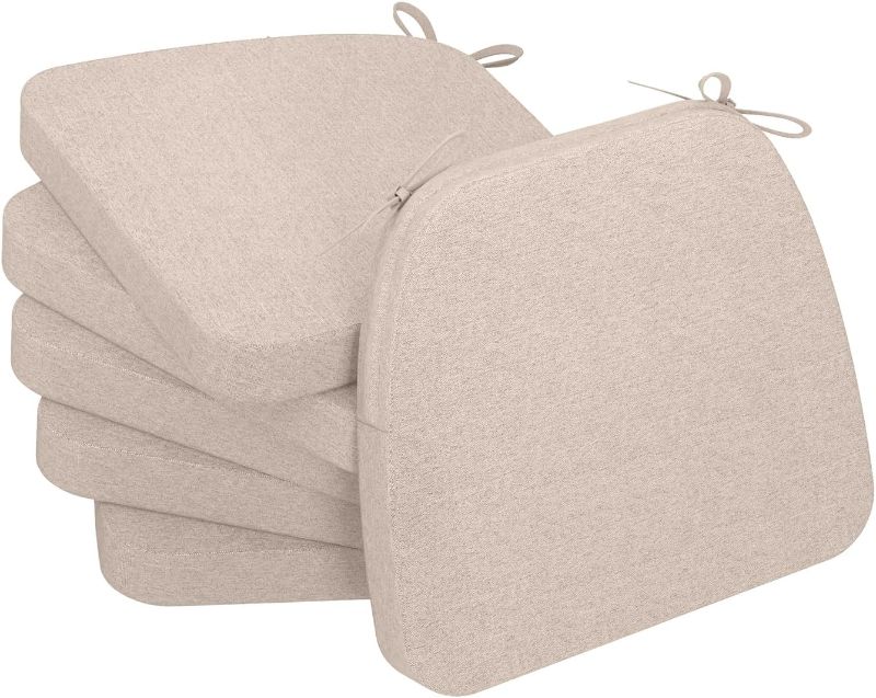 Photo 1 of  D-Shaped Chair Cushions for Dining Chairs with Ties and Removable Cover, 2'' Thick Dining Kitchen Chair Pads, Indoor Dining Room Chair Cushions, 17'' x 16'', 6 Pack, Beige
