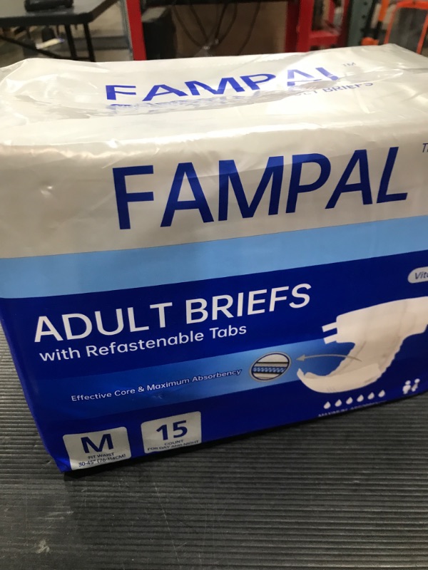 Photo 1 of FAMPAL Vital Guard Adult Diapers, Disposable Incontinence Briefs with Tabs for Men and Women, Maximum Absorbency, Odor Control, Medium, 15 Count
