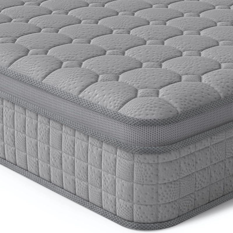 Photo 1 of Vesgantti 12 Inch Multilayer Hybrid King Mattress - Multiple Sizes & Styles Available, Ergonomic Design with Memory Foam and Pocket Spring, Medium Firm Feel, GREY