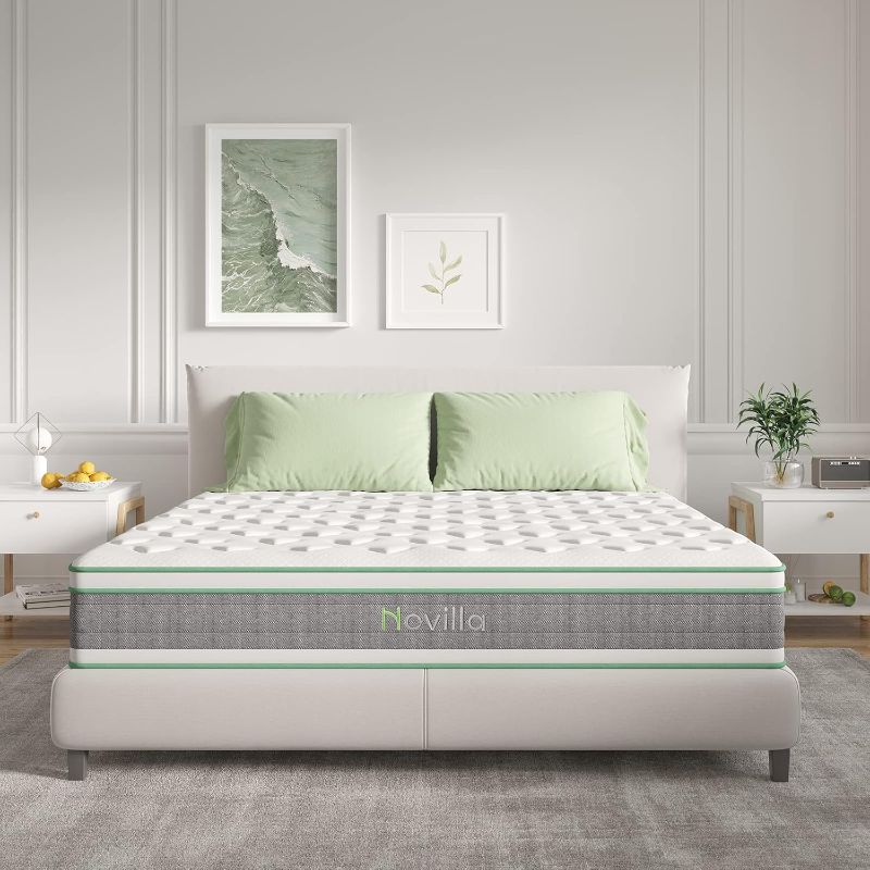 Photo 1 of Novilla King Size Mattress, 10 Inch Hybrid Mattress in a Box, Individually Wrapped Pocket Coils Innerspring Mattress for Motion Isolation, Pillow Top Mattress with Medium Firm Feel, Groove
