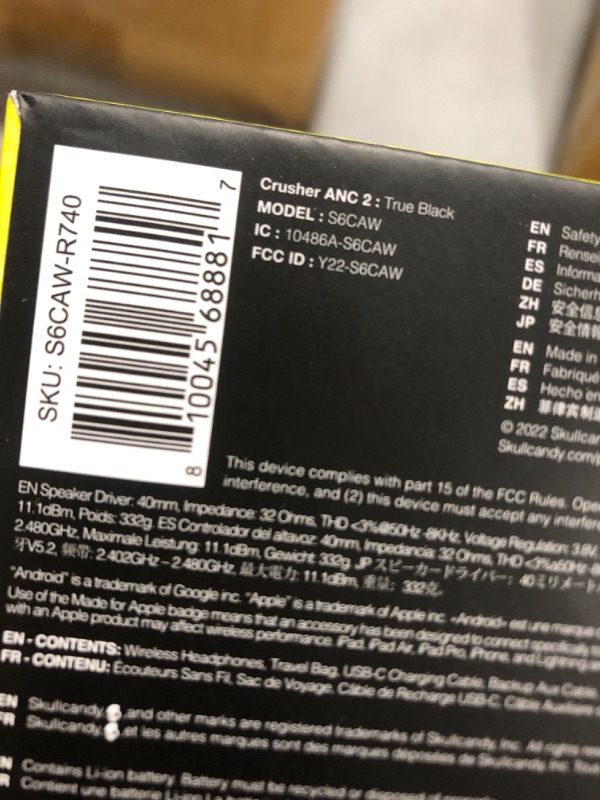 Photo 3 of Skullcandy Crusher ANC 2 Over-Ear Noise Canceling Wireless Headphones with Sensory Bass and Charging Cable, 50 Hr Battery, Skull-iQ, Alexa Enabled, Microphone, Works with Bluetooth Devices - Black