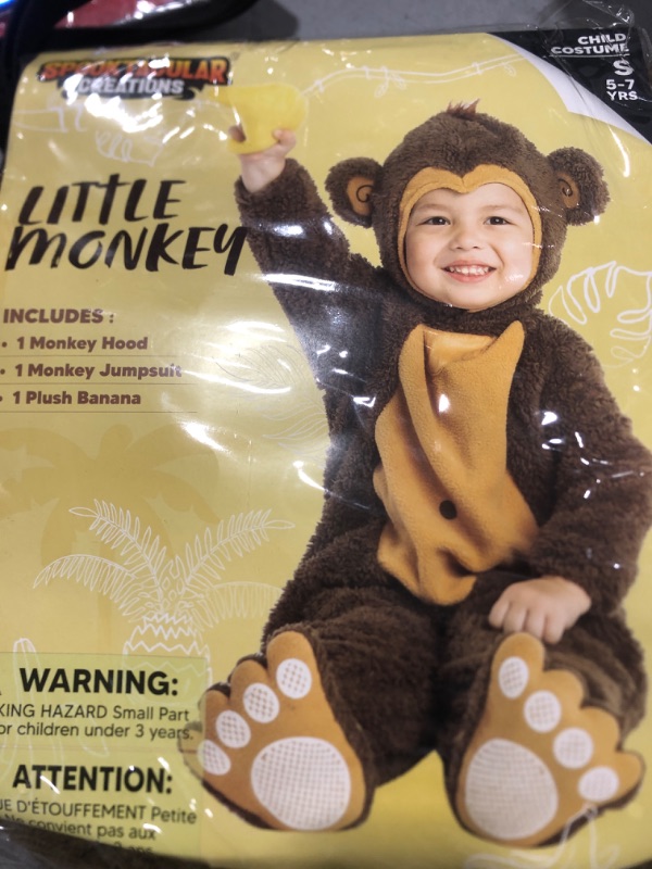 Photo 2 of Spooktacular Creations Halloween Baby Monkey Costume with Toy Banana, Toddler Unisex Cute Little Halloween Dress Up, Animal Themed Party (Small(5-7 yrs))