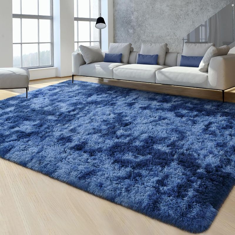 Photo 1 of  Large Area Rugs for Living Room Tie-Dyed Navy Blue Shaggy Rug Fluffy Throw Carpets, Ultra Soft Plush Modern Indoor Fuzzy Rugs for Bedroom...
