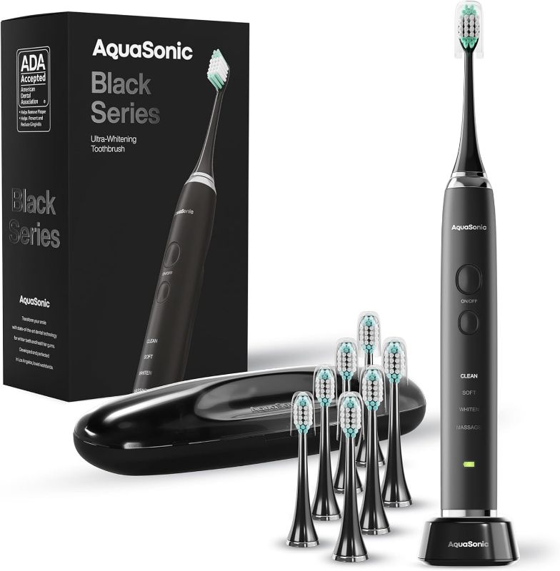 Photo 1 of Aquasonic Black Series Ultra Whitening Toothbrush – ADA Accepted Electric Toothbrush- 8 Brush Heads & Travel Case – 40,000 VPM Electric Motor & Wireless Charging - 4 Modes w Smart Timer
