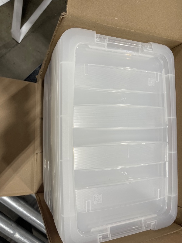 View 3 of IRIS USA 13 Qt Stackable Plastic Storage Bins with Lids, 6 Pack - BPA-Free, Made in USA - See-Through Organizing Solution, Latches, Durable Nestable Containers, Secure Pull Handle - Clear