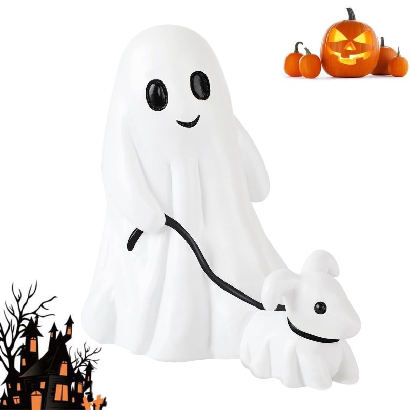 Photo 1 of KOQ Ghost Walking Dog Statue, 2024 NewSpooky Ghost Dog Halloween Figurine, Halloween Ghost Dog Statues, Ghost Walking His Ghost Dog, Halloween Ghost Decor for Indoor Outdoor (White)