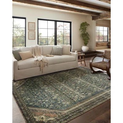 Photo 1 of Loloi Magnolia Home by Joanna Gaines Banks Collection BAN-01 Ocean/Spice 5'-0" x 7'-6", .13" Pile Height, Machine Washable, Area Rug
