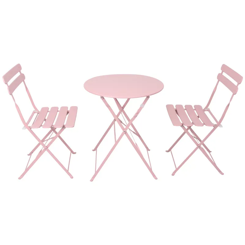 Photo 1 of 2 Pieces Patio Bistro Balcony Metail Chair Table Set-Pink
