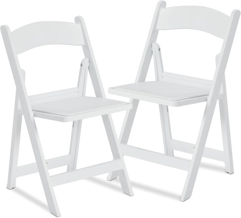 Photo 1 of  Real Relax Resin Folding Chairs, 4 Sets, White Chairs with PVC Padded Seats 330LB Capacity for Camping, Banquets, Weddings, Church Events 