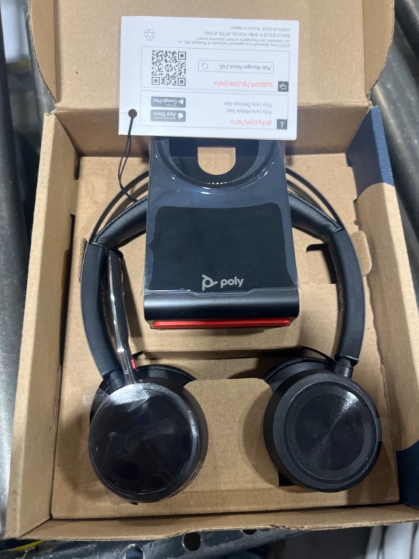 Photo 2 of Poly Voyager Focus 2 UC Wireless Headset with Microphone & Charge Stand (Plantronics) - Active Noise Canceling (ANC) - Connect PC/Mac/Mobile via Bluetooth -Works w/Teams, Zoom & More-Amazon Exclusive