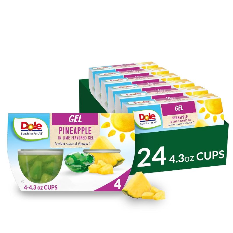 Photo 1 of  Dole Fruit Bowls Pineapple in Lime Flavored Gel Snacks, 4oz 24 Total Cups, Gluten & Dairy Free, Bulk Lunch Snacks for Kids & Adults, BEST BY 15 JUN 2025