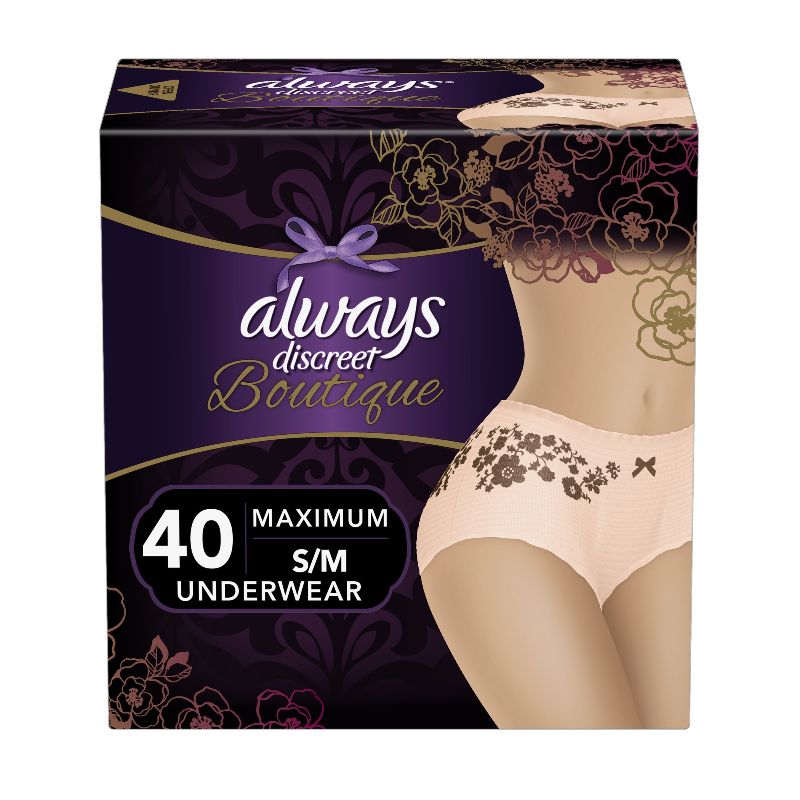 Photo 1 of  Always Discreet Boutique Maximum Protection Incontinence and Postpartum Underwear for Women - Rosy - S/M - 40CT