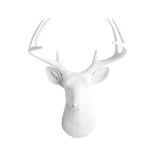 Photo 1 of Wall Charmers Large White Faux Deer Head - 21 inch Faux Taxidermy Animal Head Wall Decor - Handmade Farmhouse Decor - Rustic Wall Decor Deer Antlers