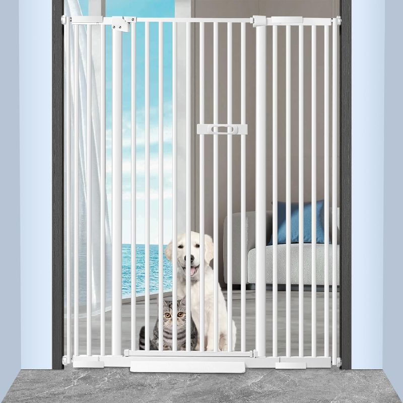 Photo 1 of  59" Extra Tall Cat Gate, Pet Gate for Doorways and Stairs 29"- 40" Wide, No Drill Wall Protected, 20" Wide Walk Thru Auto Close Metal Dog Gate, Easy to Install. (White) 