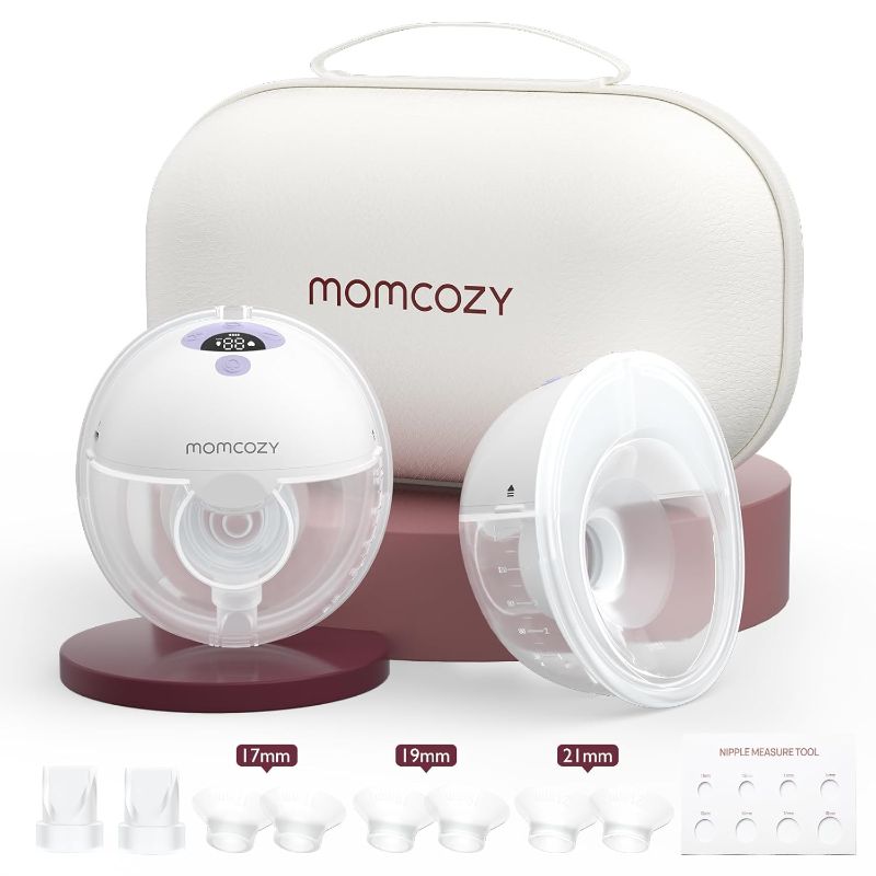 Photo 1 of Momcozy Breast Pump Hands Free M5, Wearable Breast Pump of Baby Mouth Double-Sealed Flange with 3 Modes & 9 Levels, Electric Breast Pump Portable - 24mm, 2 Pack Lilac
