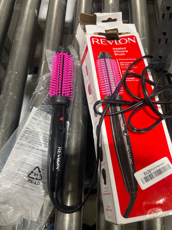 Photo 2 of REVLON Silicone Bristle Heated Hair Styling Brush, Black, 1 inch barrel