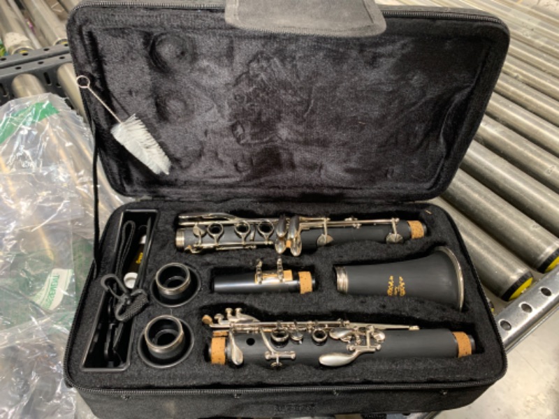 Photo 1 of Glory GLY-PBK Professional Ebonite Bb Clarinet with 10 Reeds, Stand, Hard Case, Cleaning Cloth, Cork Grease, Mouthpiece Brush and Pad Brush, Black