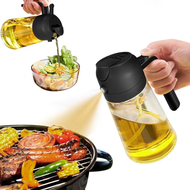 Photo 1 of  YARRAMATE Oil Sprayer for Cooking, 2 in 1 Olive Oil Dispenser Bottle for Kitchen, 16oz/470ml Premium Glass Oil Bottle, Food-grade Oil Mister for Air Fryer, Salad, Frying, BBQ (Black) 