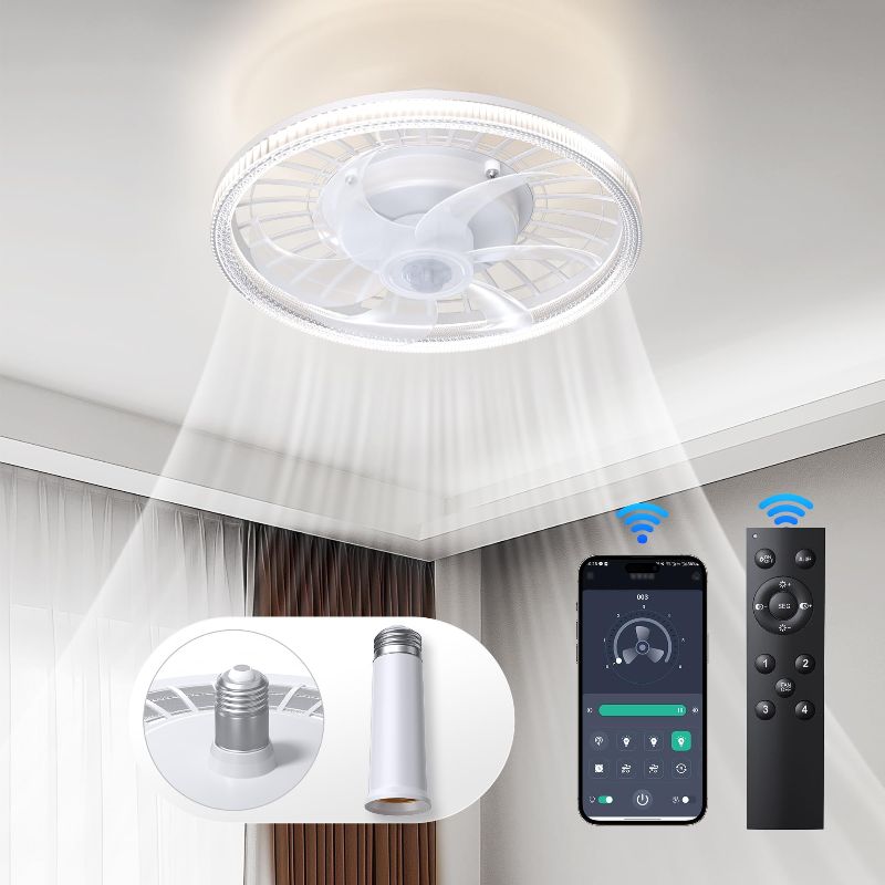 Photo 1 of Socket Ceiling Fan Light Bedroom:13 Inch Small Ceiling Fans with Lights and Remote 3 Color Screw in Fan Dimmable LED Ceiling Fan Socket Replacement for Light Bulb Kitchen Living Room Garage