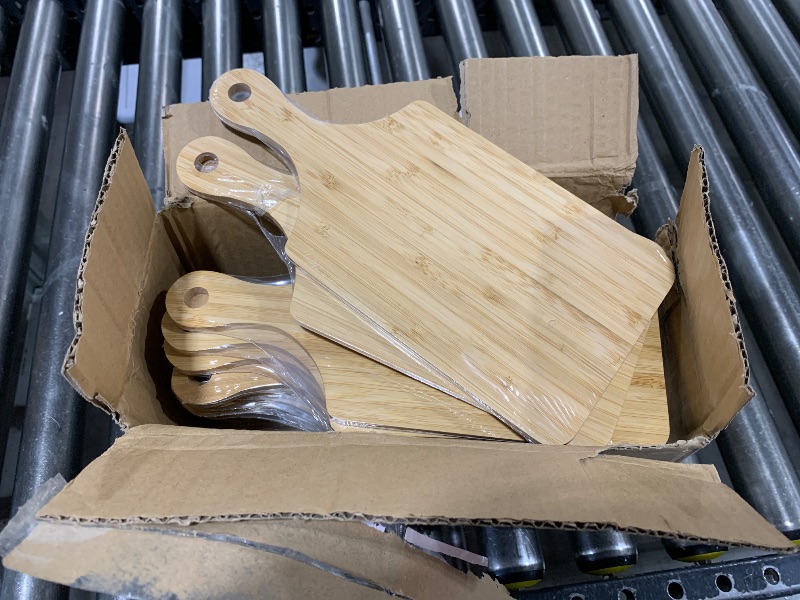 Photo 1 of 25 PCS Cutting Board Bulk Wood Chopping Board Laser Engraving Serving Board with Handle Charcuterie Boards for Customized Mother's Day Housewarming Gift 11" x 5" Bamboo