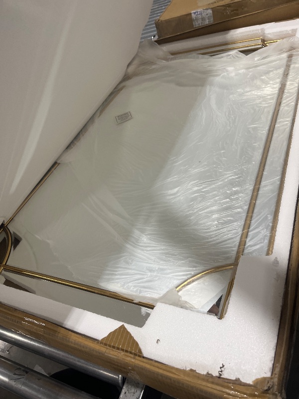 Photo 2 of ******MINOR DAMAGE TO ONE EDGE ********* Kelly Miller Large Gold Mirror for Wall, 30"x46" Gold Bathroom Mirror Vanity Mirror Decorative Mirror Scalloped Beveled Mirror for Master Bath Half Bath Living Room Bedroom Farmhouse Fireplace Hallway