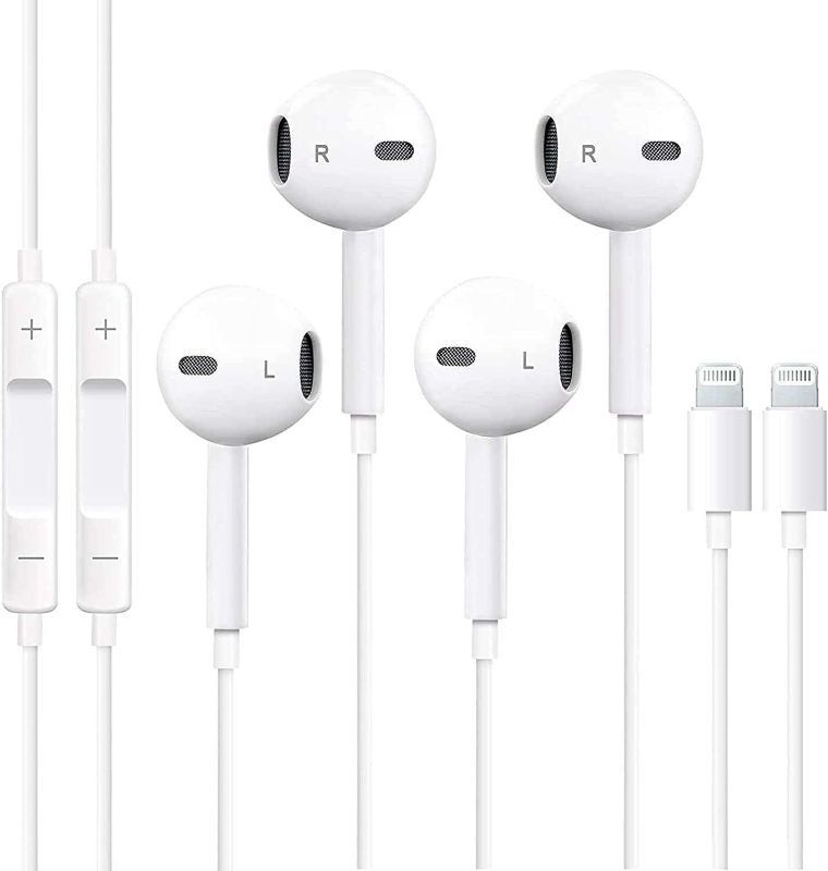 Photo 1 of Headphones for iPhone,2 Pack Earbuds Wired Earphones with Built-in Microphone & Volume Control, Compatible with iPhone 14/13/12/11 Pro Max/Xs Max/XR/X/7/8 Plus
