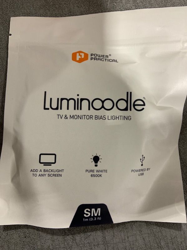 Photo 1 of Luminoodle Bias Lighting, Backlight Kit for Monitors up to 24" - USB LED Light Strip - Computer Monitor Backlight - True White Adhesive Strip - White - Small (<24" TV)