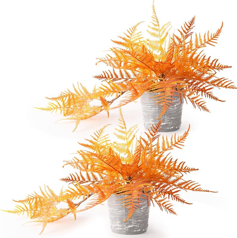 Photo 1 of 2 Pack Fall Fake Ferns Potted Artificial Ferns for Outdoors, Autumn Fake Greenery Potted Plants for Home Bathroom Farmhouse Room Coffee Table Decoration