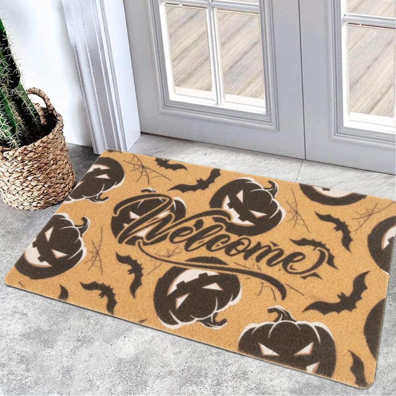 Photo 1 of Halloween Entrance-Welcome-Doormats Outdoor-Indoor - Non-Slip Bats-Decorative Coir-Door-Mats Entryway Farmhouse 17" X 29"