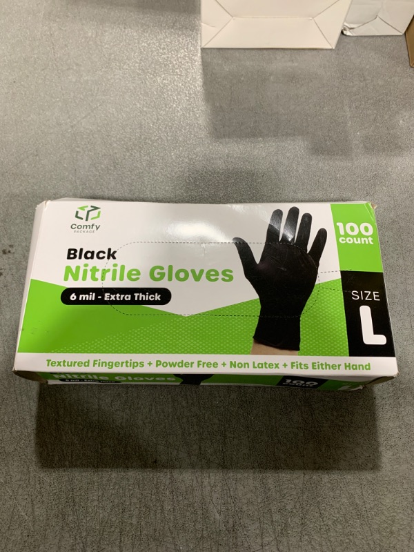 Photo 2 of [100 Count] Black Nitrile Disposable Gloves 6 Mil. Extra Strength Latex and Powder Free