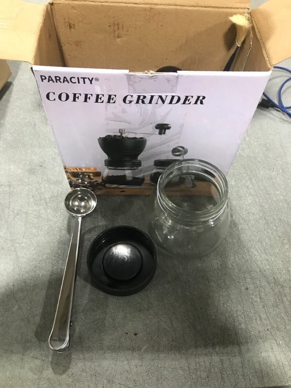 Photo 2 of PARACITY Manual Coffee Bean Grinder with Ceramic Burr, Hand Coffee Grinder Mill Small with 2 Glass Jars(11OZ per Jar) Stainless Steel Handle for Drip Coffee, Espresso, French Press, Turkish Brew